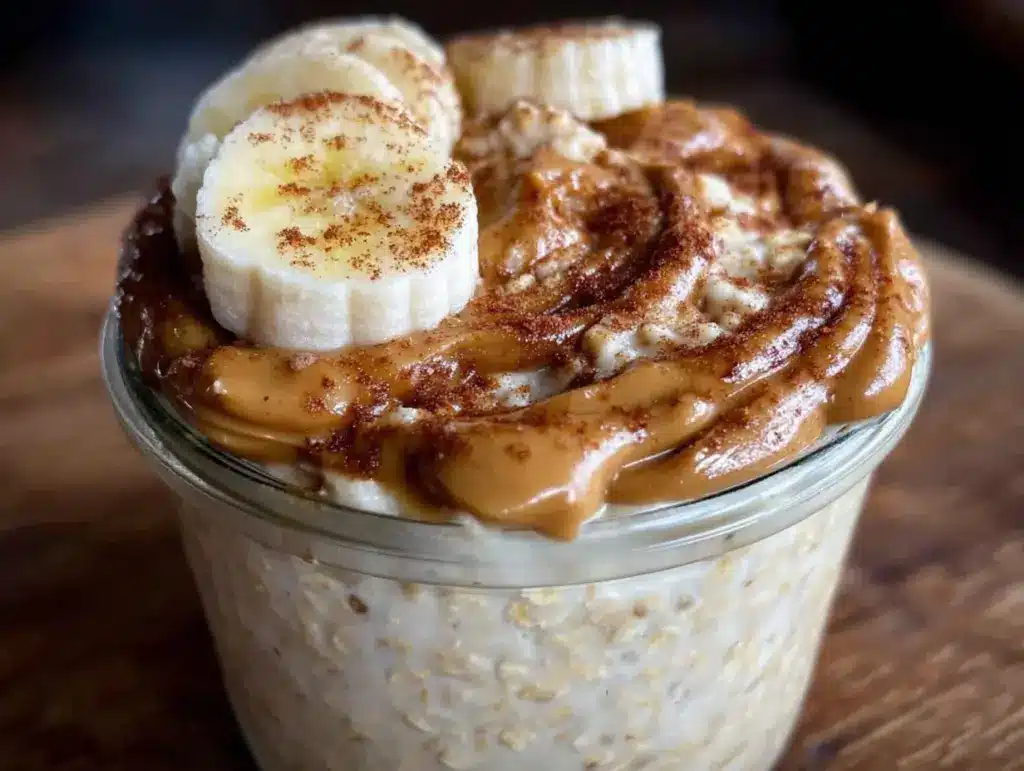 creamy peanut butter banana overnight oats - featured image