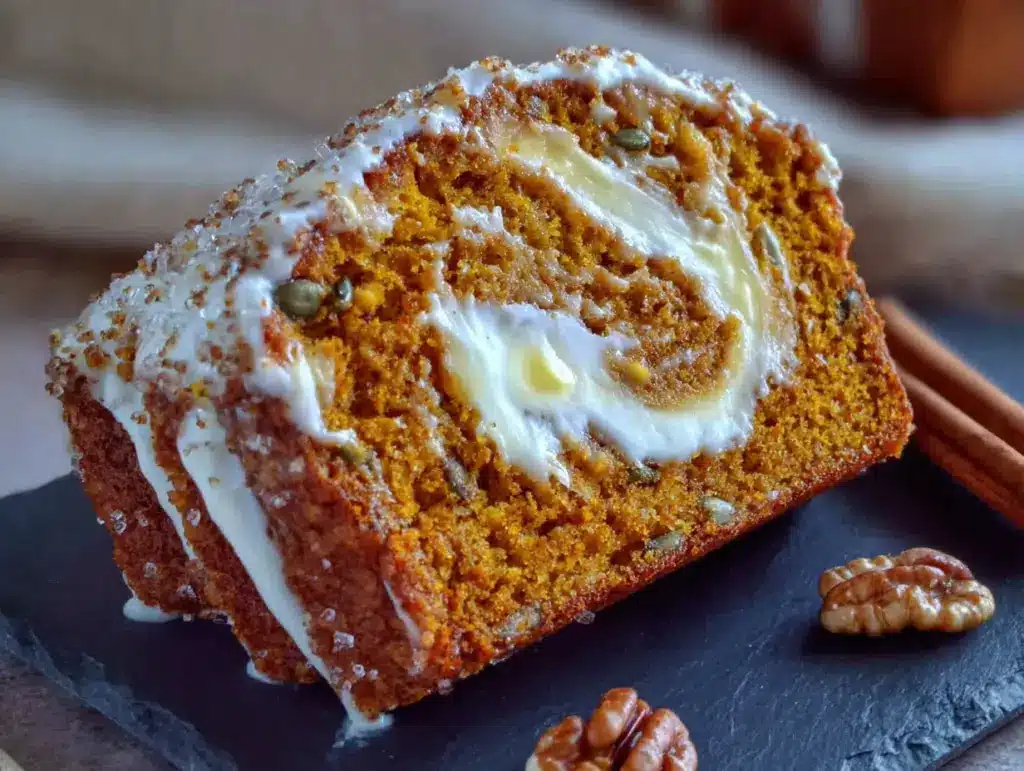 creamy swirled pumpkin bread with cream cheese - featured image
