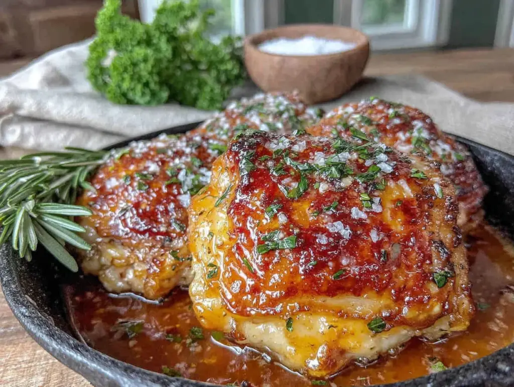 crispy garlic butter chicken thighs - featured image