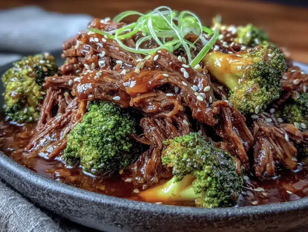 crockpot honey garlic beef and broccoli - featured image