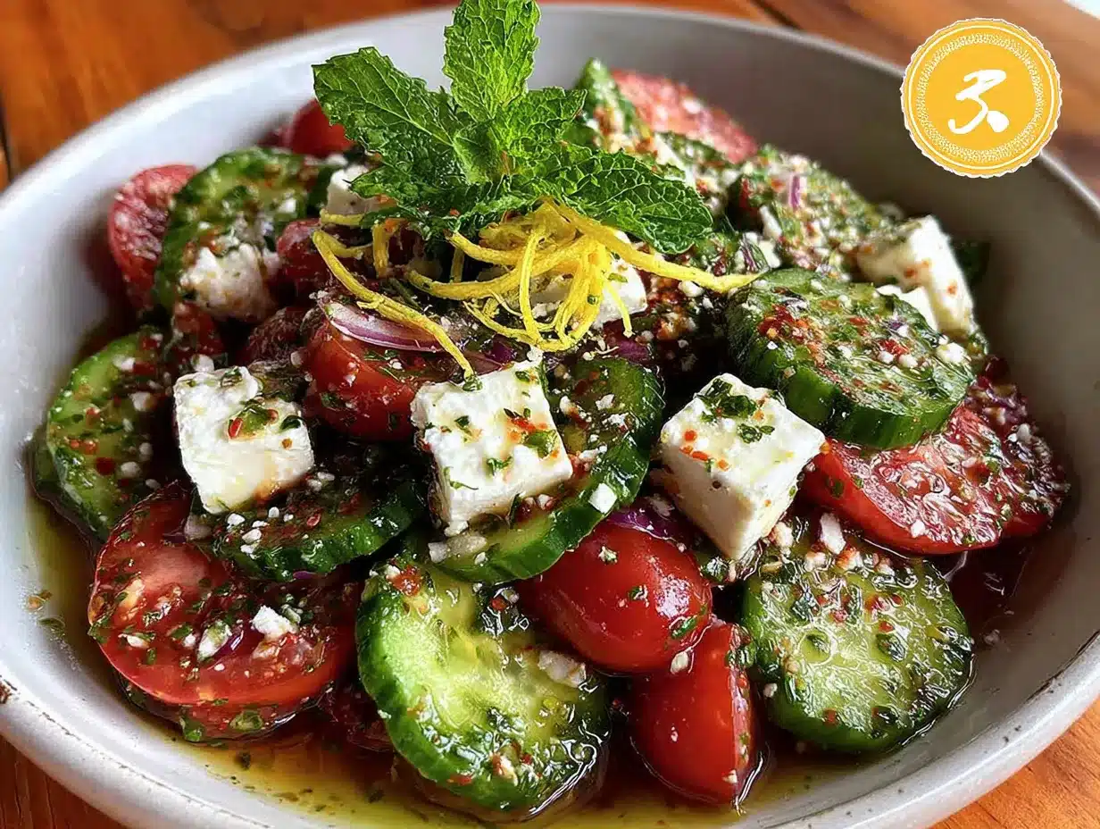 cucumber tomato feta salad preparation steps