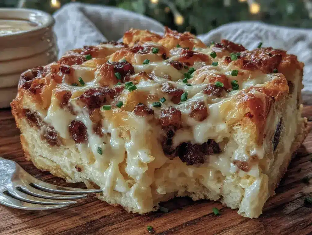 easy cheesy sausage breakfast casserole - featured image