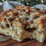 easy cheesy sausage breakfast casserole - featured image