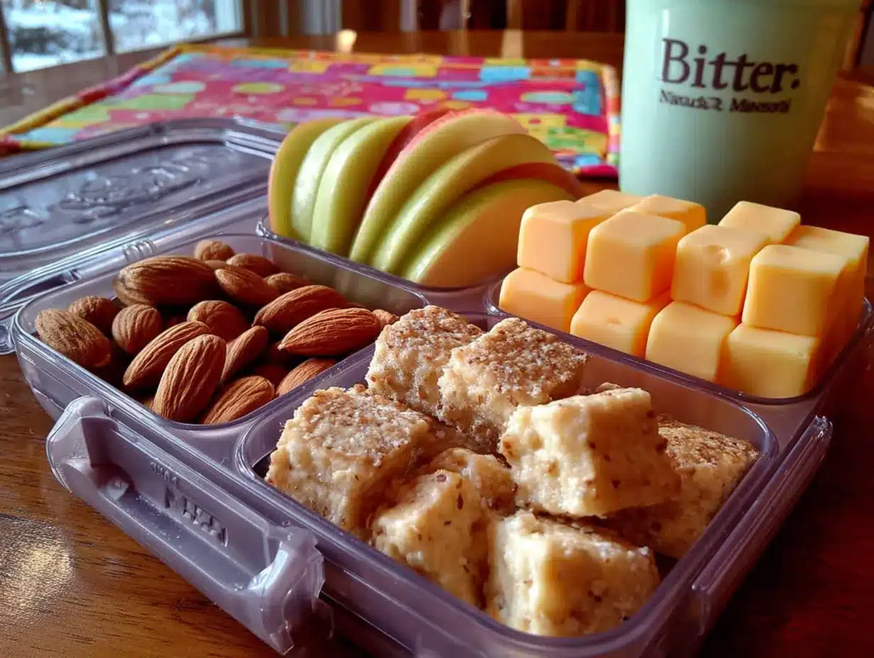 Easy No-Spill Preschool Snack Box with Apple & Cheese preparation steps