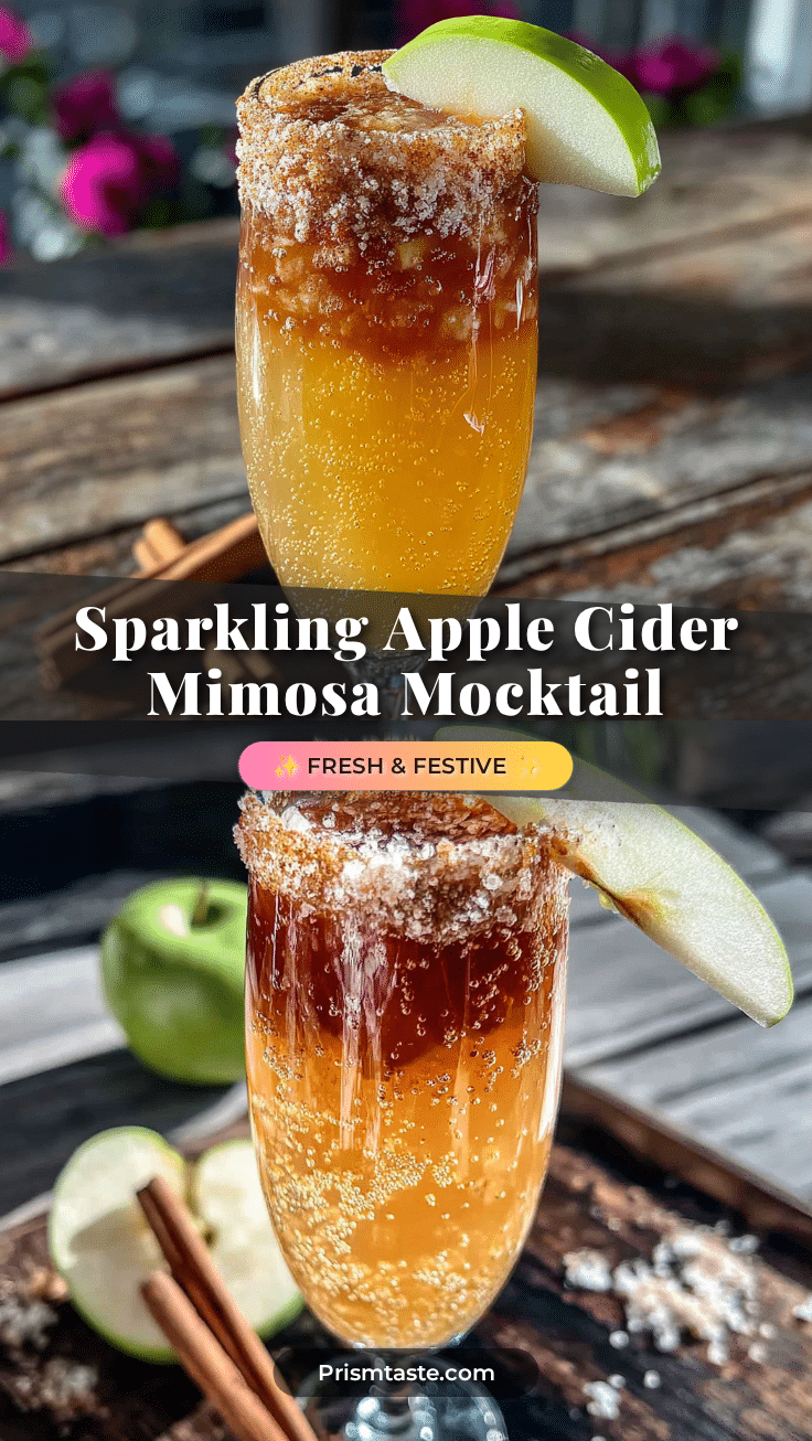 Easy Sparkling Apple Cider Mimosa Mocktail recipe