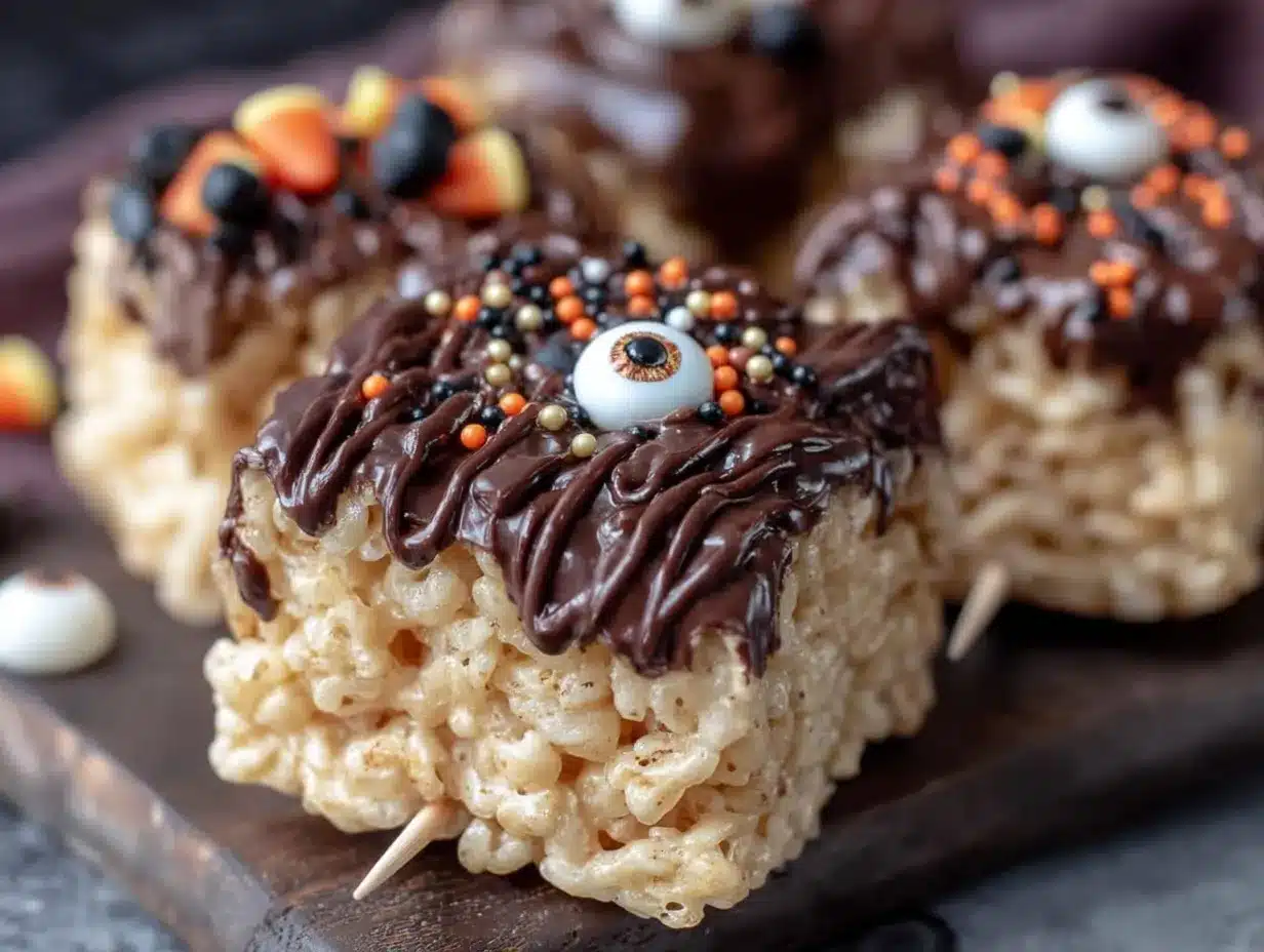 Halloween Rice Krispie Treat Pops preparation steps