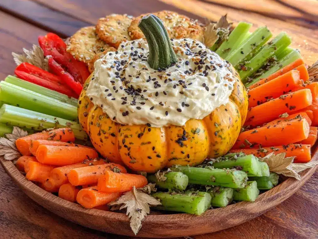 Halloween veggie tray with pumpkin dip - featured image