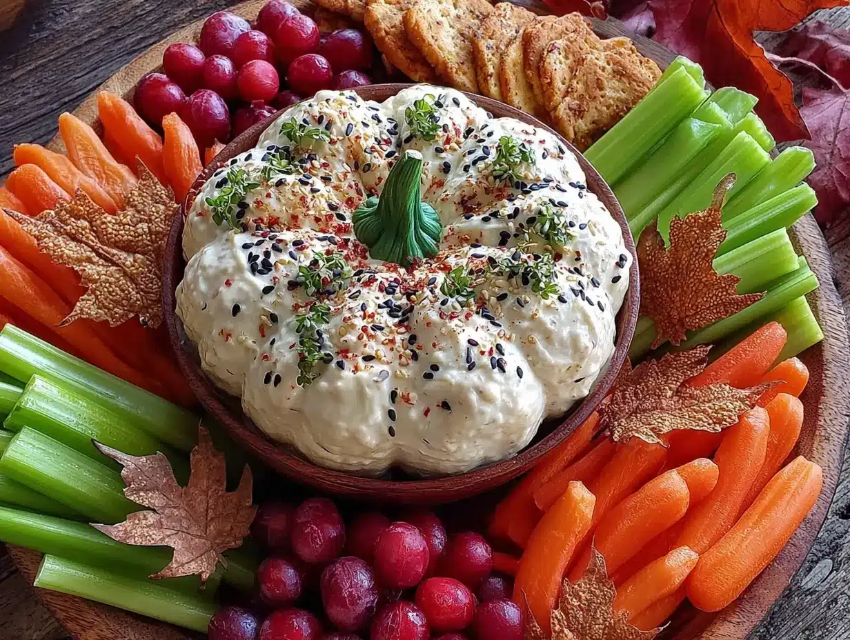 Halloween veggie tray with pumpkin dip preparation steps