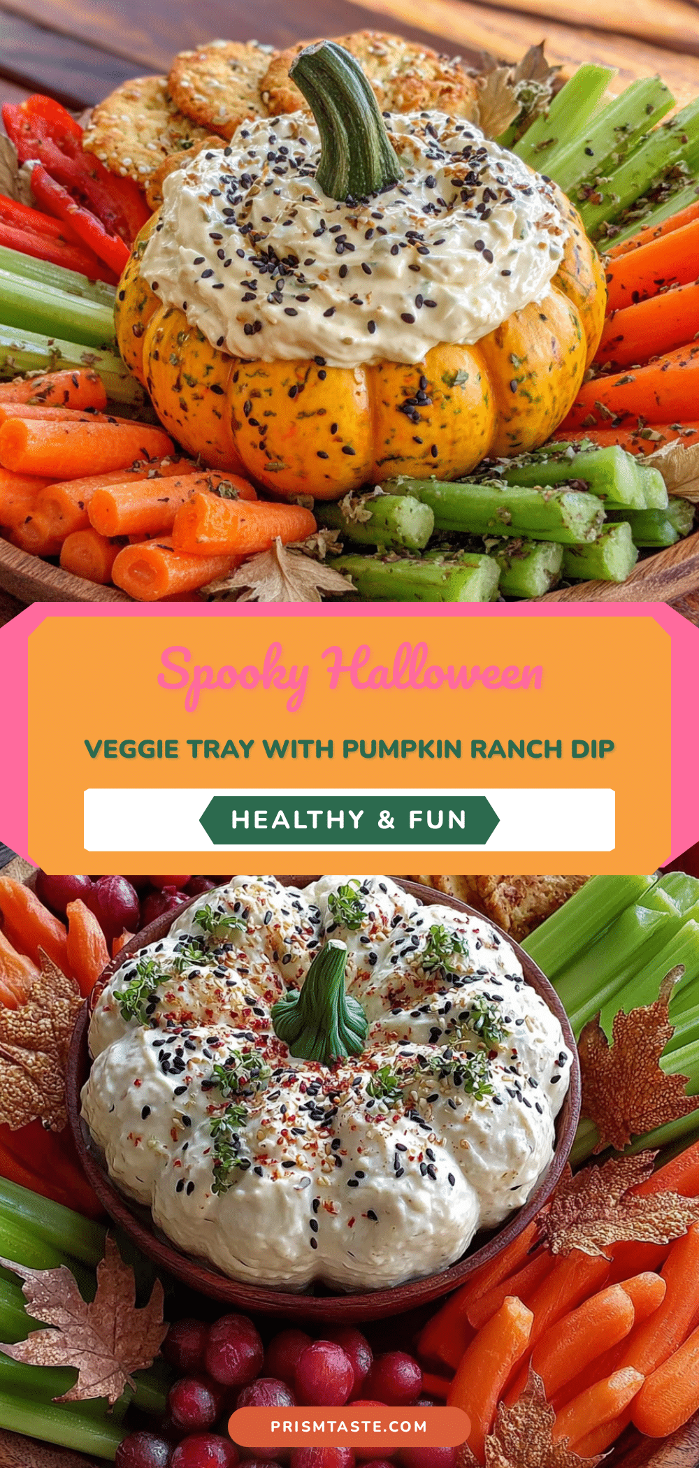 Halloween veggie tray with pumpkin dip recipe