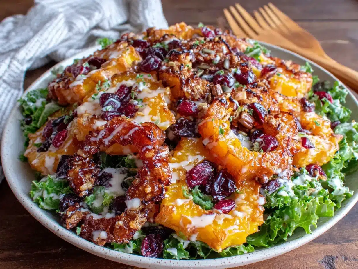 harvest salad with roasted squash and cranberries preparation steps