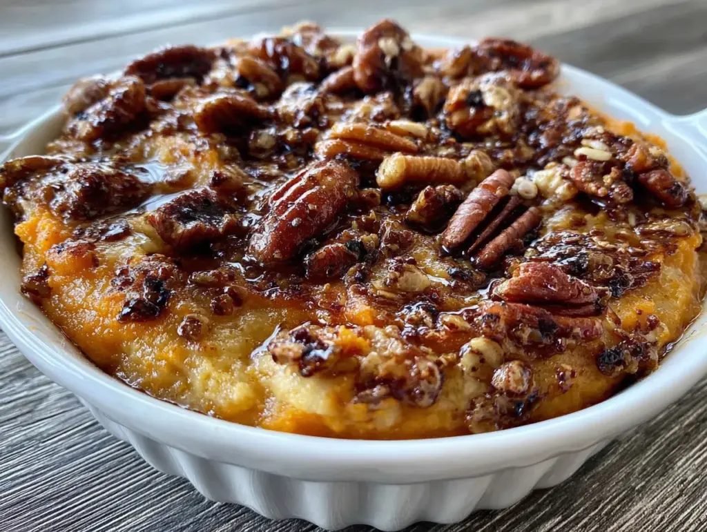 make-ahead sweet potato casserole with pecan streusel - featured image