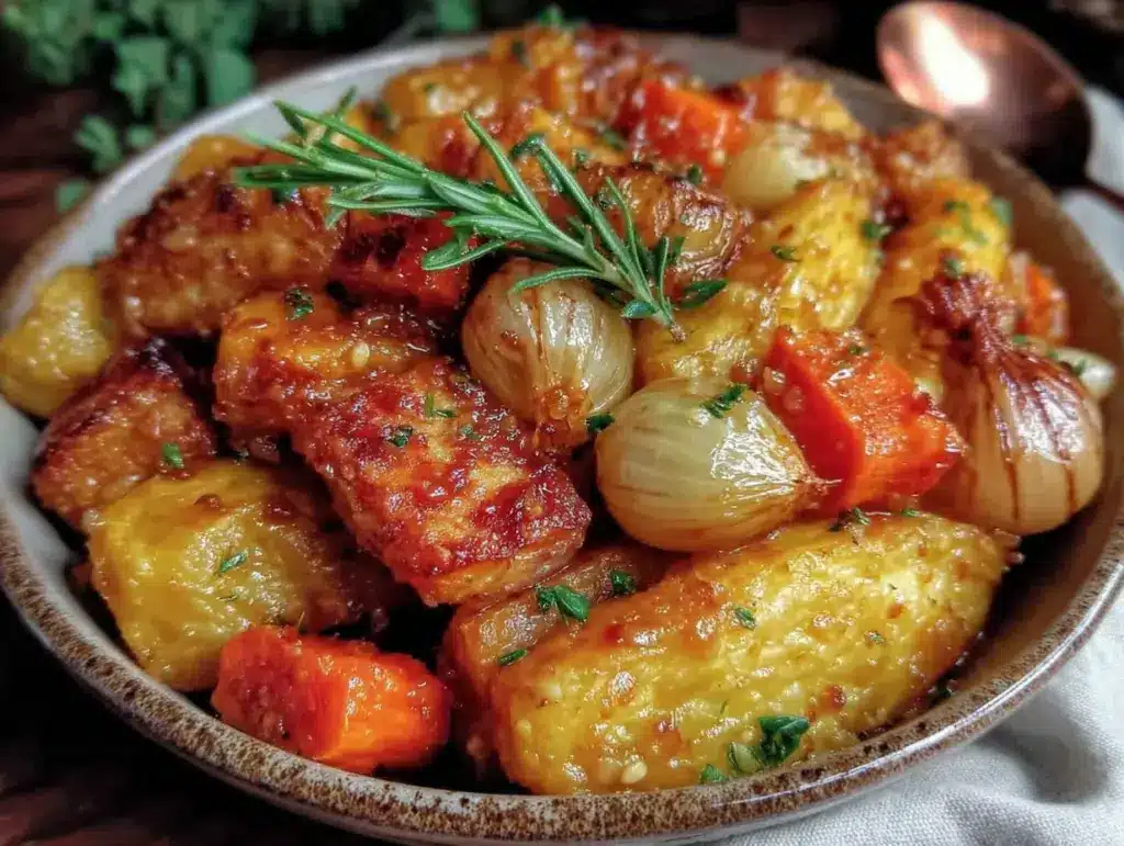 maple roasted root vegetable medley - featured image