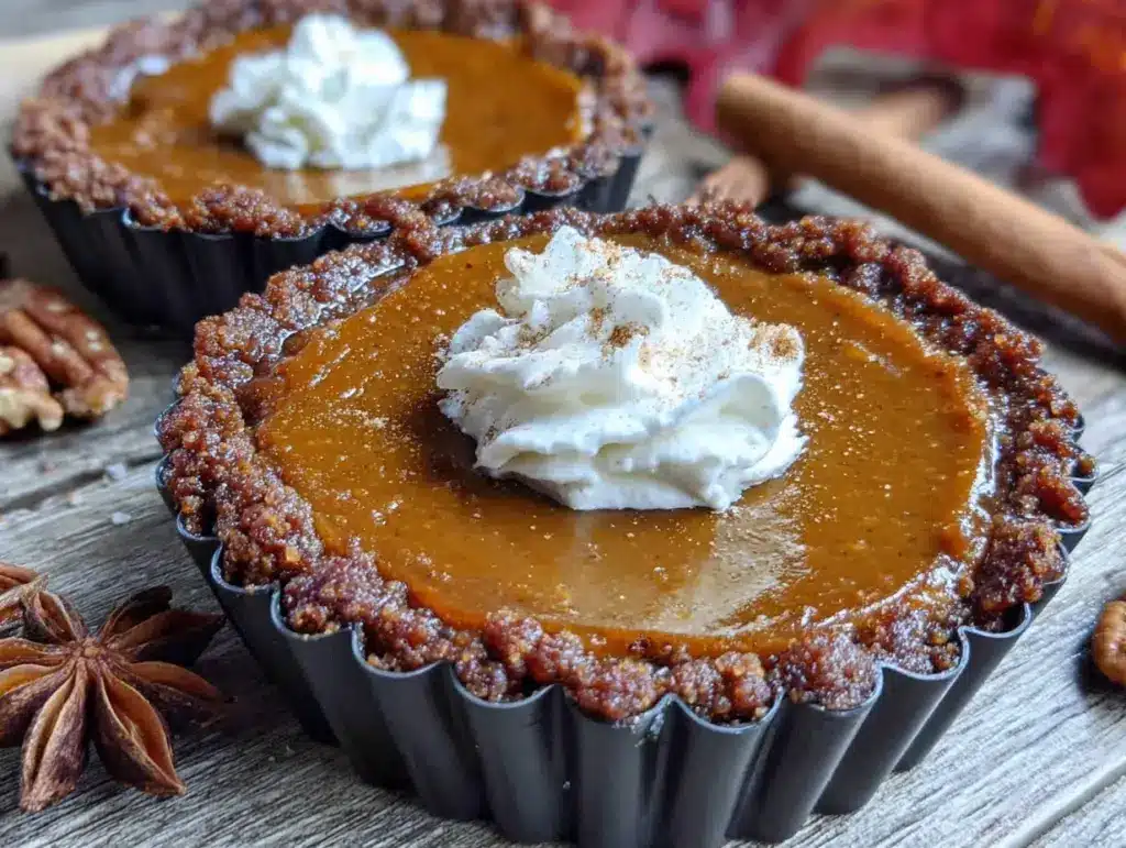 mini pumpkin pies with gingersnap crust - featured image