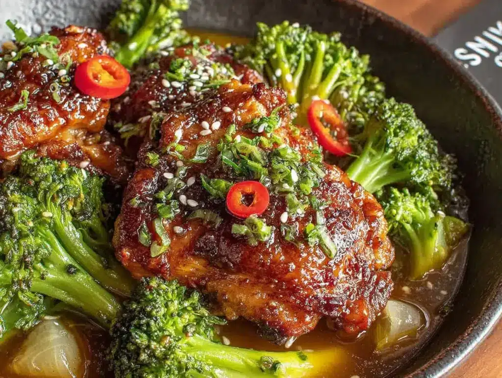 one-pan honey garlic chicken and broccoli - featured image