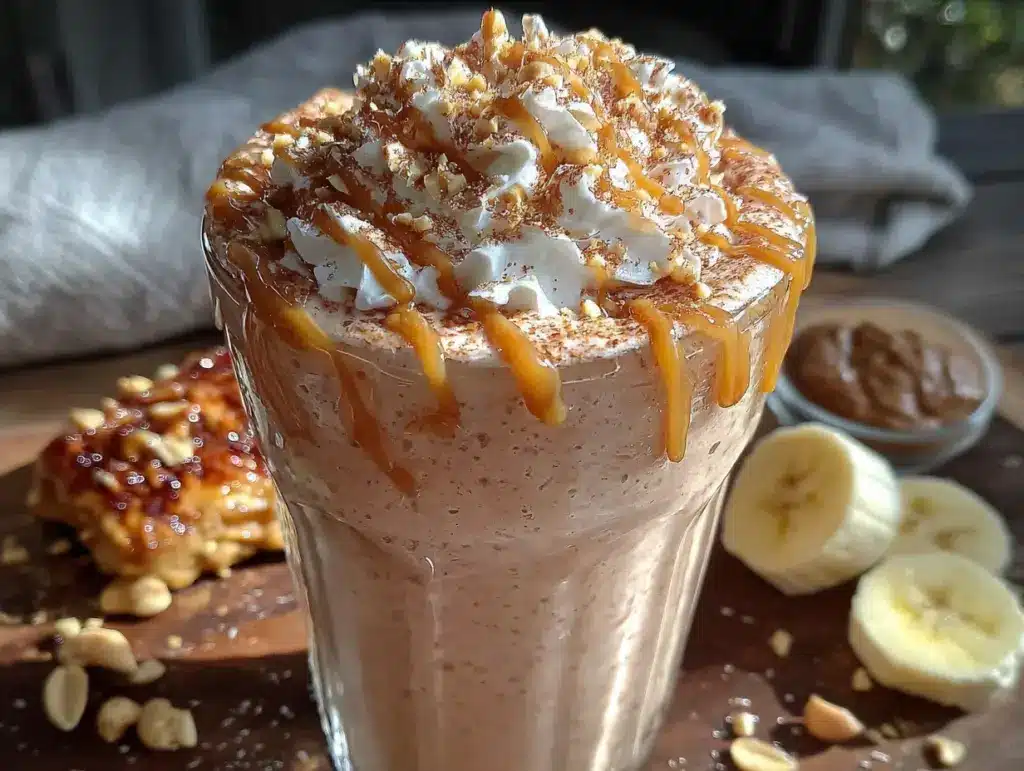 peanut butter banana protein smoothie - featured image