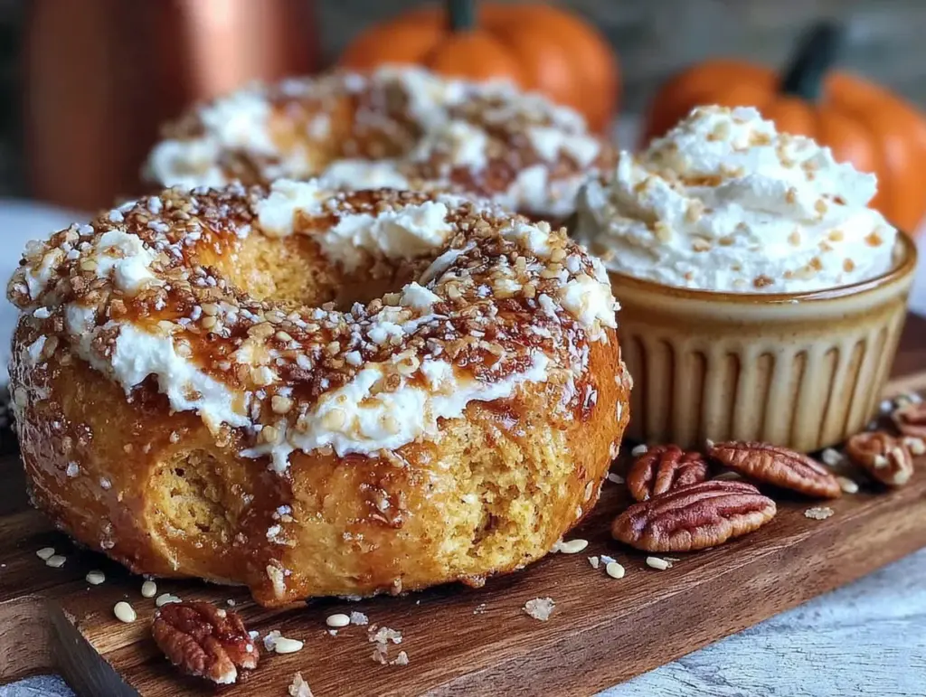 pumpkin bagels with maple cream cheese - featured image