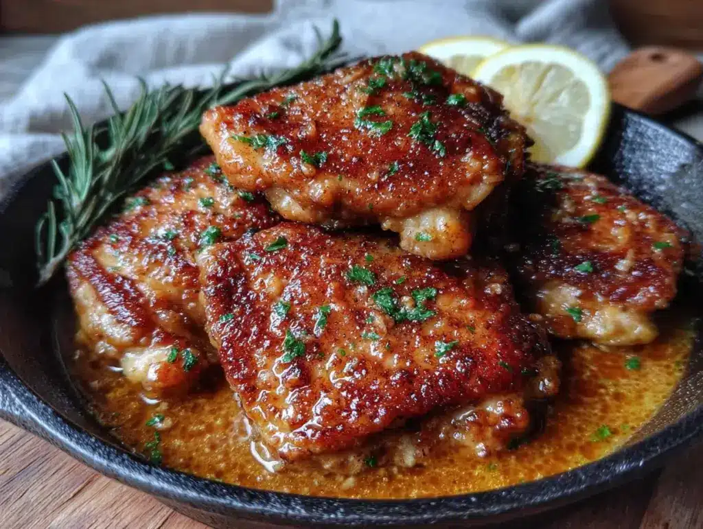 quick garlic butter chicken thighs skillet - featured image