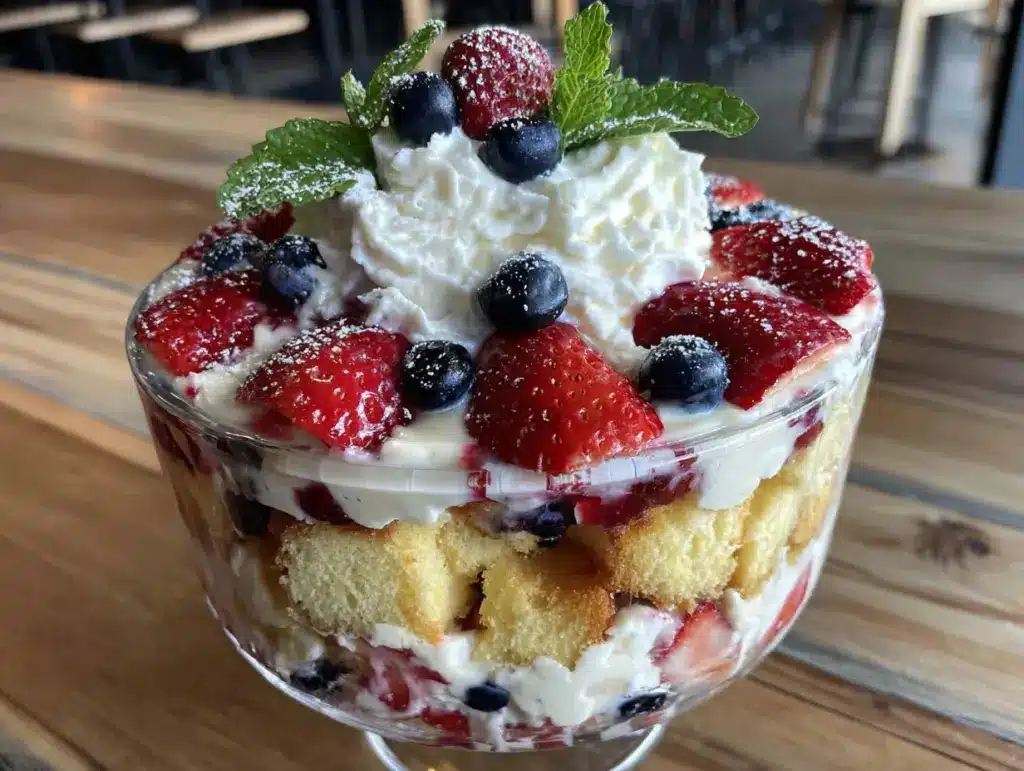 red white and blue berry trifle - featured image