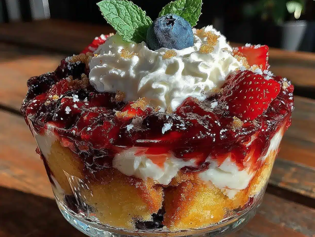red white and blue berry trifle preparation steps