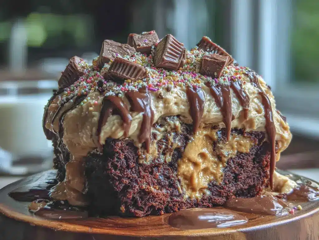 Reeses Peanut Butter Poke Cake - featured image
