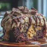 Reeses Peanut Butter Poke Cake - featured image