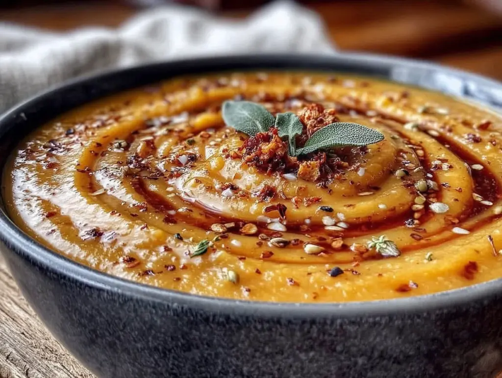 roasted butternut squash soup with sage brown butter - featured image