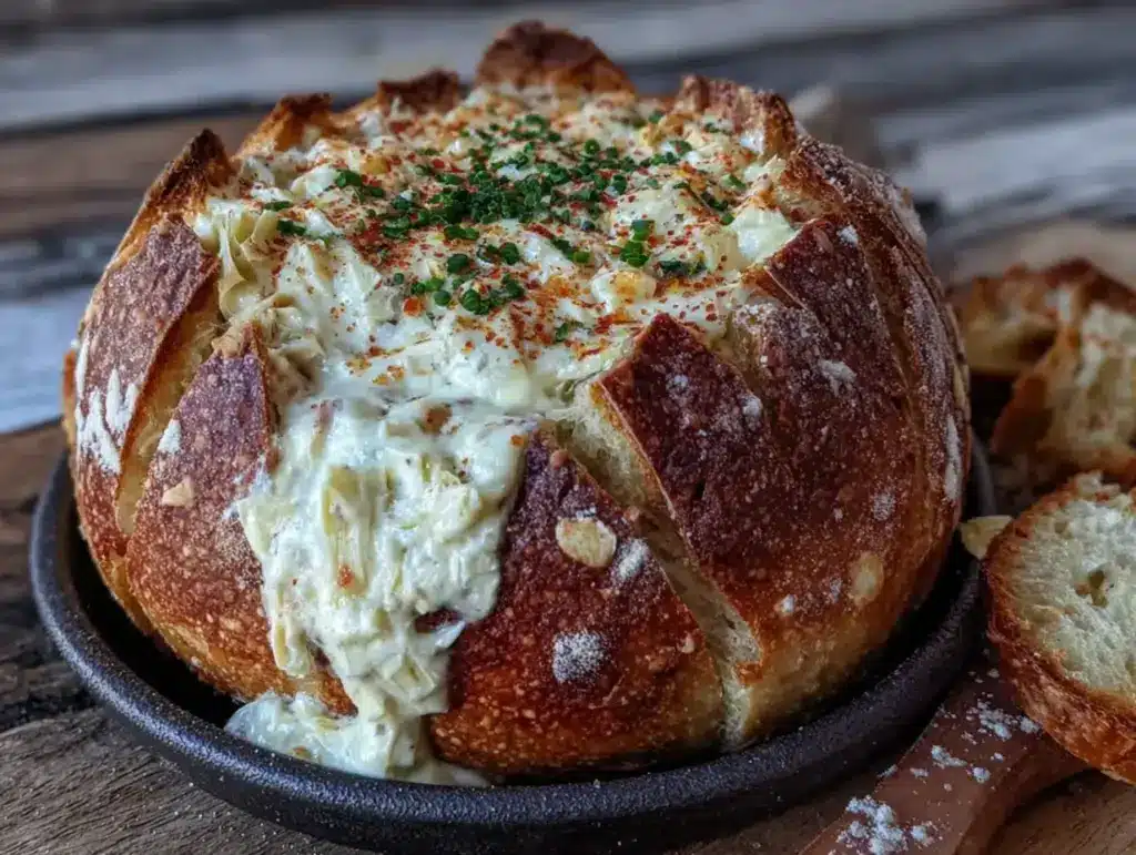 spider web spinach dip bread bowl - featured image