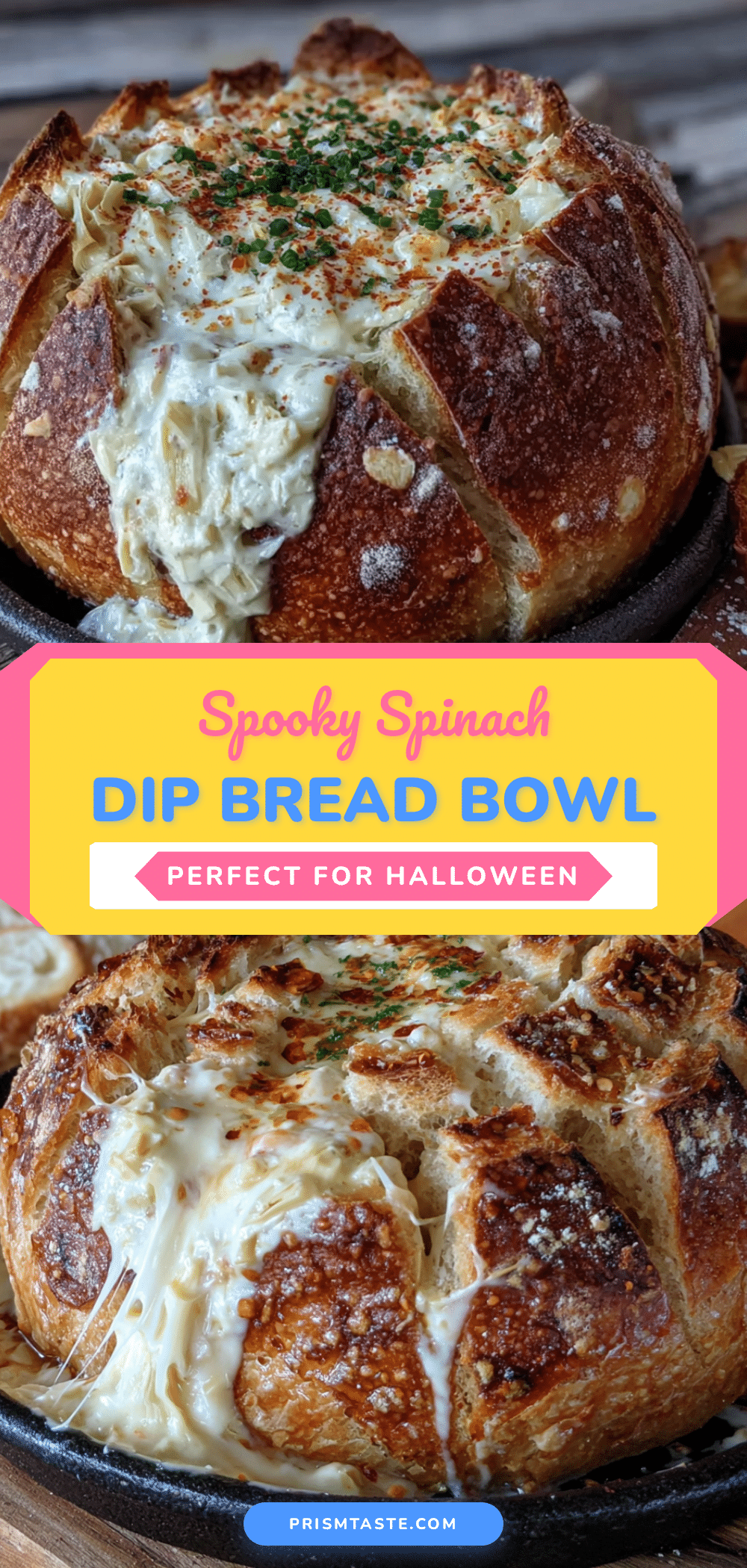 spider web spinach dip bread bowl recipe