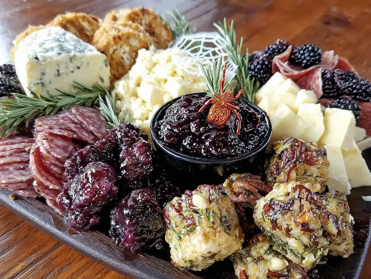 spiderweb Halloween charcuterie board preparation steps
