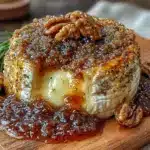 baked brie with fig jam and candied walnuts - featured image