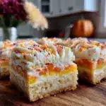 candy corn sugar cookie bars - featured image