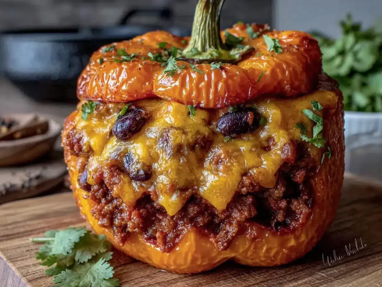 cozy jack-o-lantern stuffed bell peppers preparation steps