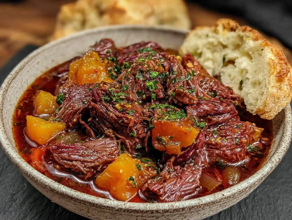 cozy slow cooker beef and butternut squash stew - featured image