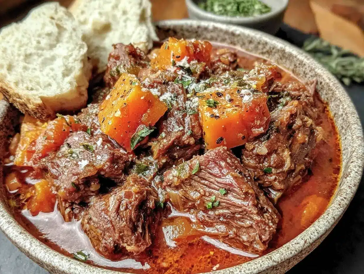 cozy slow cooker beef and butternut squash stew preparation steps