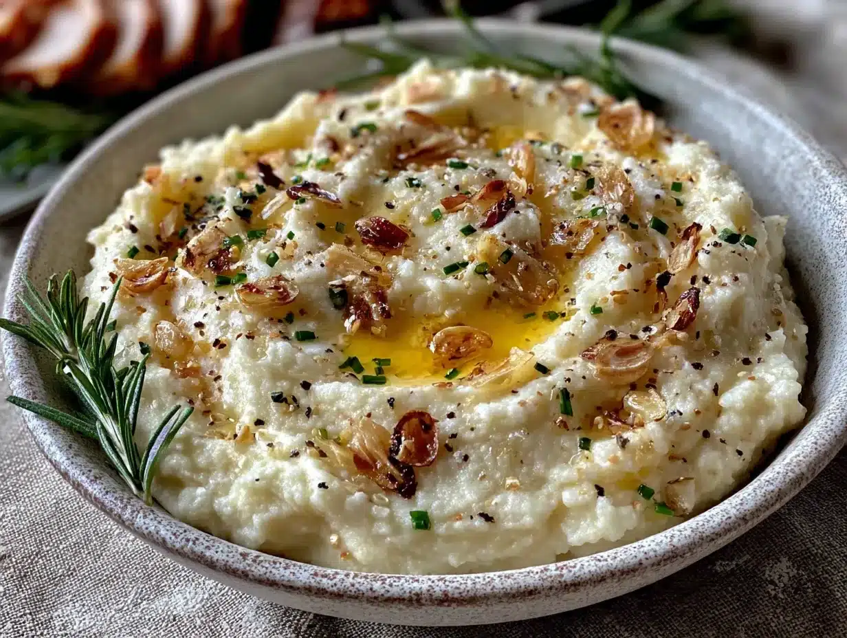 creamy roasted garlic mashed cauliflower preparation steps
