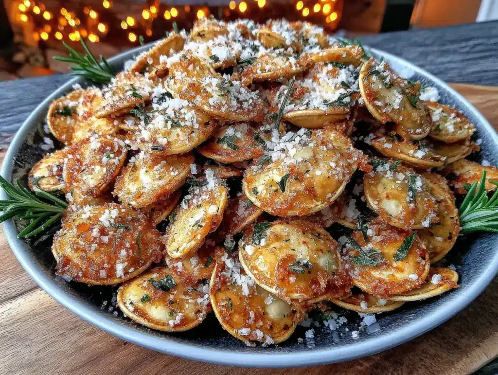 crispy garlic parmesan pumpkin seeds - featured image