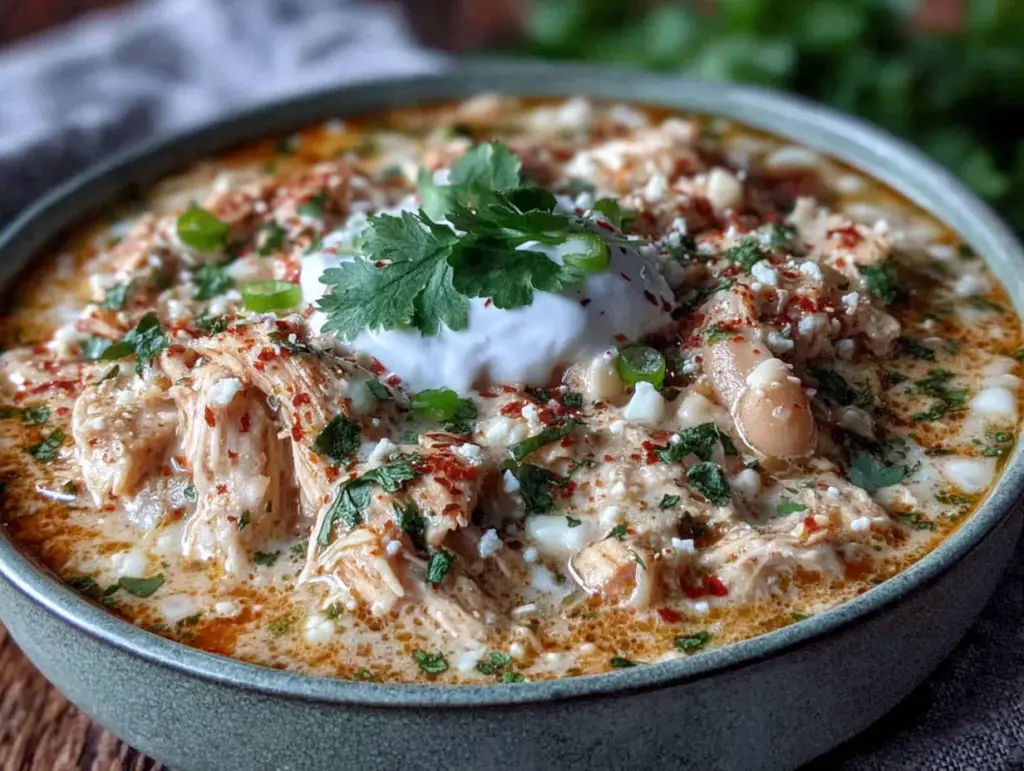 crockpot white chicken chili with cream cheese - featured image