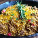 easy cheesy ground beef and rice skillet - featured image
