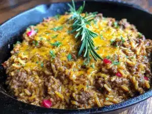 easy cheesy ground beef and rice skillet - featured image