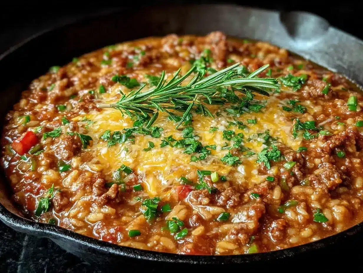easy cheesy ground beef and rice skillet preparation steps