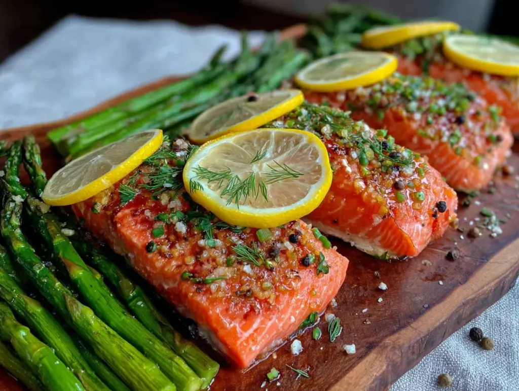 easy salmon sheet pan dinner with lemon asparagus - featured image