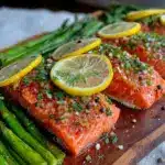 easy salmon sheet pan dinner with lemon asparagus - featured image