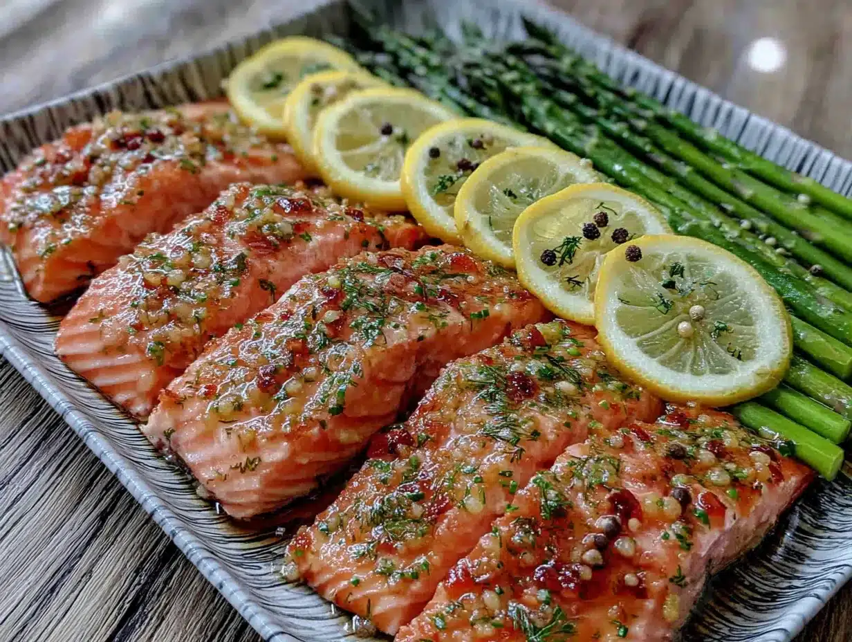 easy salmon sheet pan dinner with lemon asparagus preparation steps