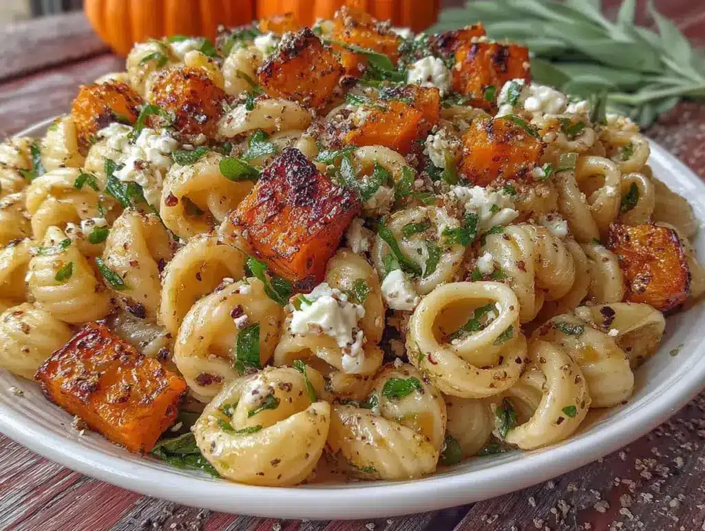 fall pasta salad with roasted butternut squash - featured image