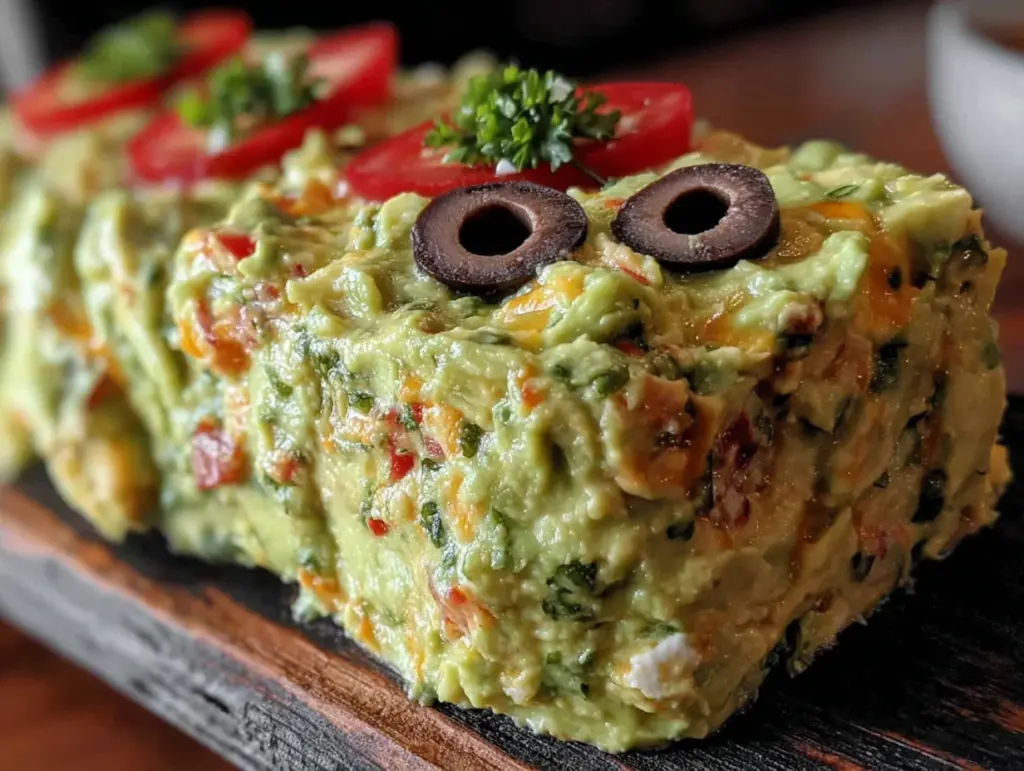 Frankenstein guacamole with olive eyes - featured image