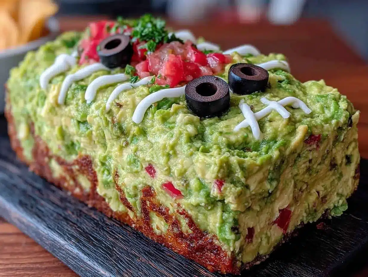 Frankenstein guacamole with olive eyes preparation steps
