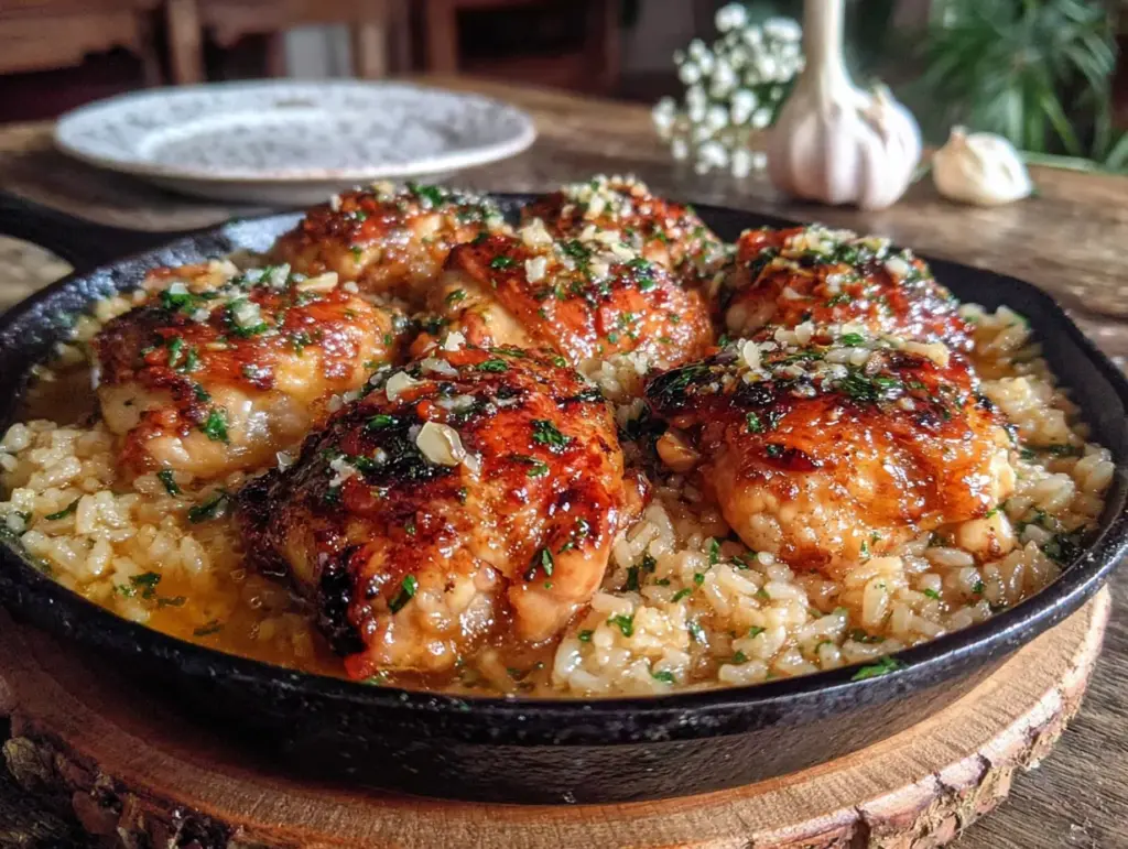 garlic butter chicken and rice - featured image