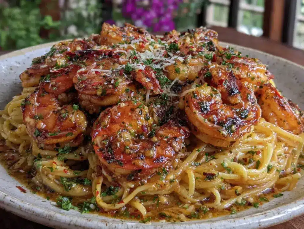 garlic butter shrimp pasta - featured image