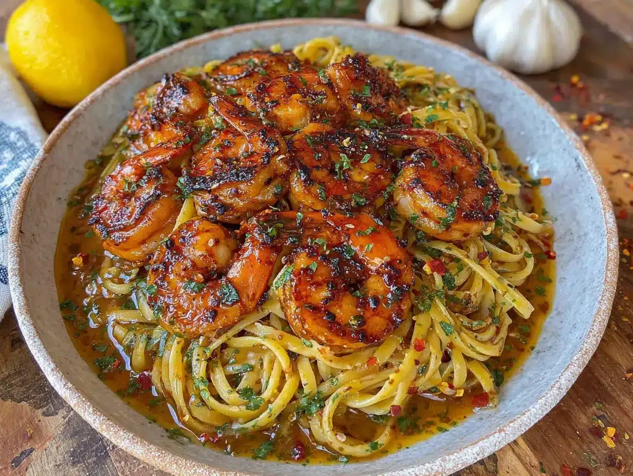 garlic butter shrimp pasta preparation steps