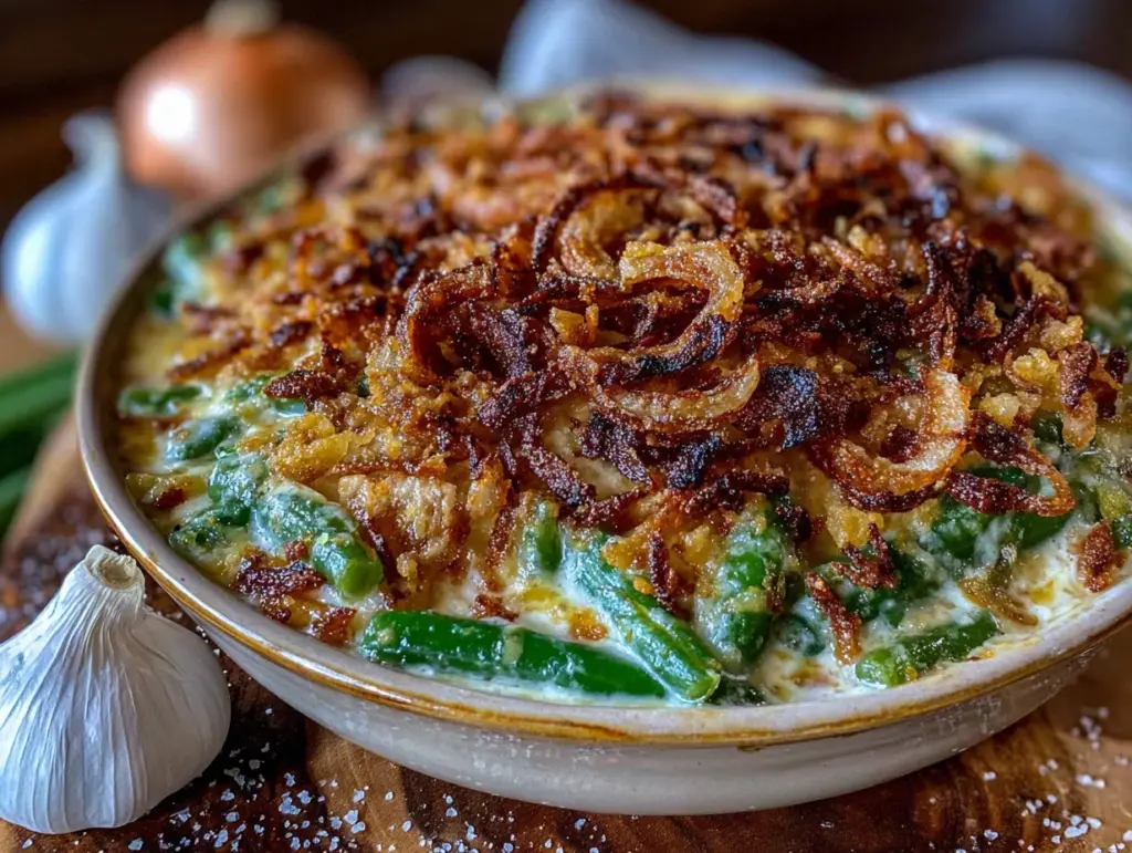 garlic parmesan green bean casserole - featured image